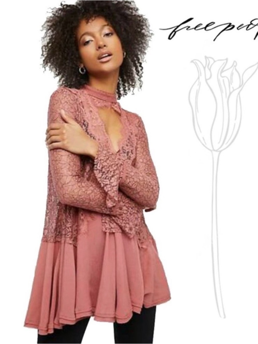 Free People Blush Long-Sleeve Lace Tunic